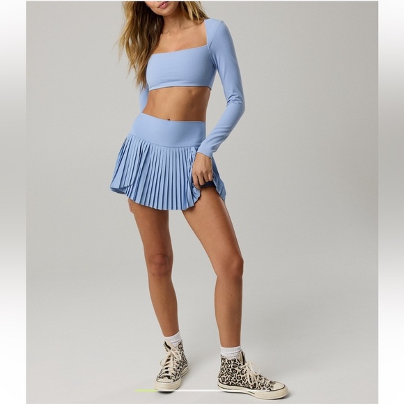 Aerie Highrise Light Blue Pleated Mini Tennis Skort Size Small - Picture 14 of 15